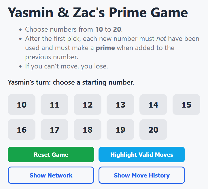 Yasmin and Zac's Prime Game